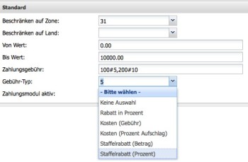 Staffelrabatt Betrag/Prozent auf Zahlungsweisen