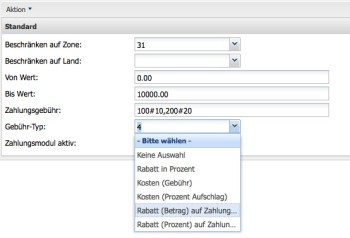 Staffelrabatt Betrag/Prozent auf Zahlungsweisen